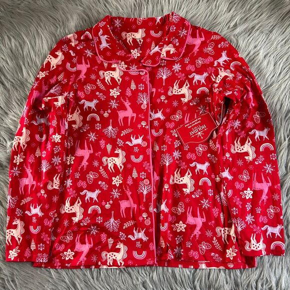 Holiday Time Three Piece Pajama Set Girls Size Large 10-12 Plus Red Unicorn Pjs‎ - Picture 2 of 9